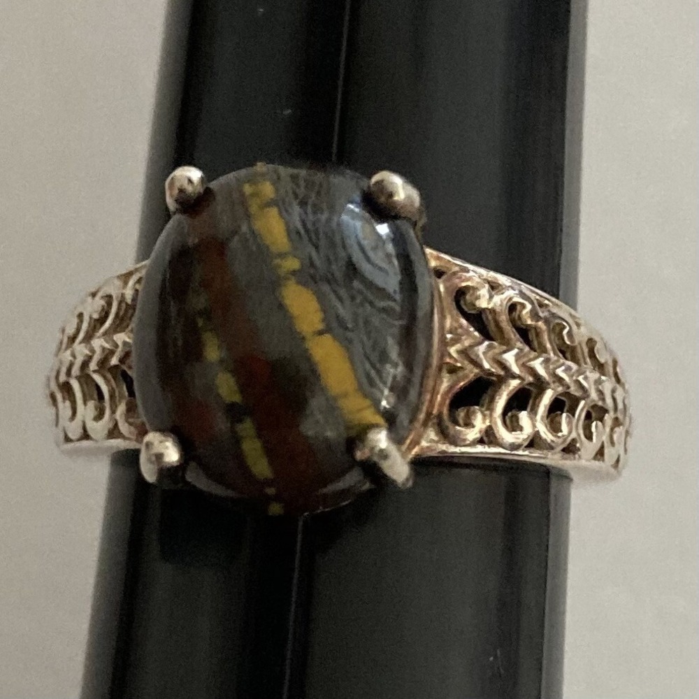 Vintage Sterling Silver Tigers Eye Ring Size 6.75 Signed STS 925 4g